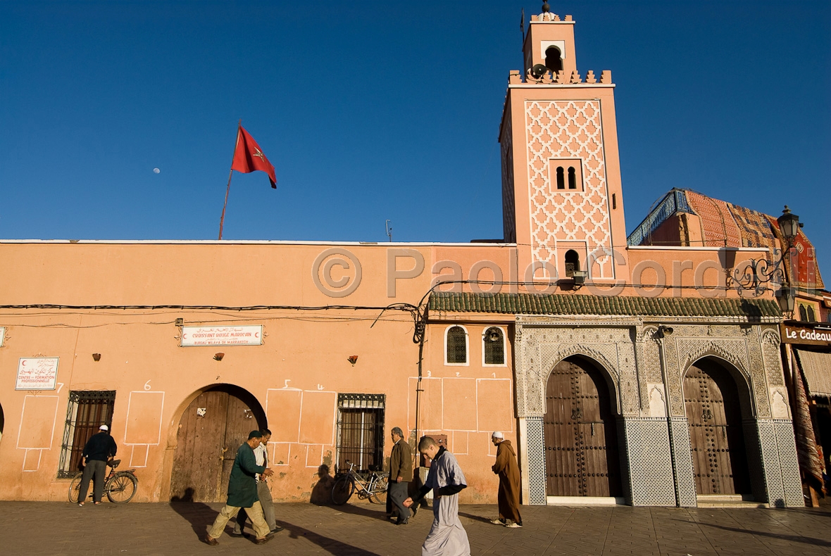 Mosque in the Djemaa el Fna square, Marrakech, Morocco
 (cod:Morocco 29)